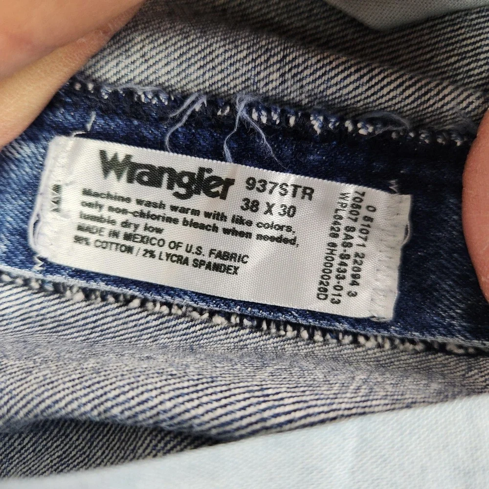 Wrangler Jeans Mens 38x30 Blue Denim Regular‎ Fit Workwear Western Straight Leg